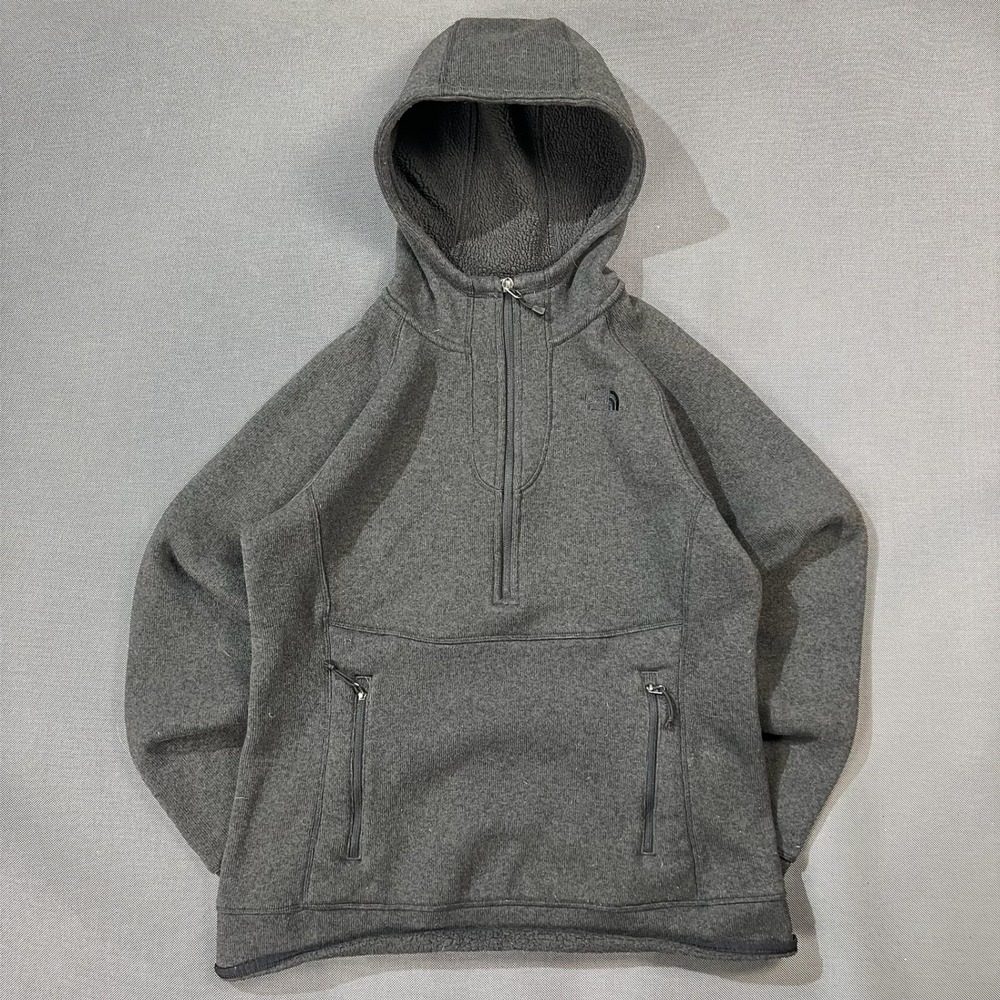 The North Face Womens L Gray Quarter Zip Sherpa Lined Fleece Hoodie Jacket